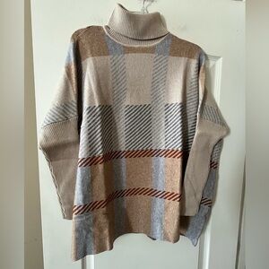 Joseph A. Plaid Turtleneck Oversized Poncho Designer Sweater Size Large
